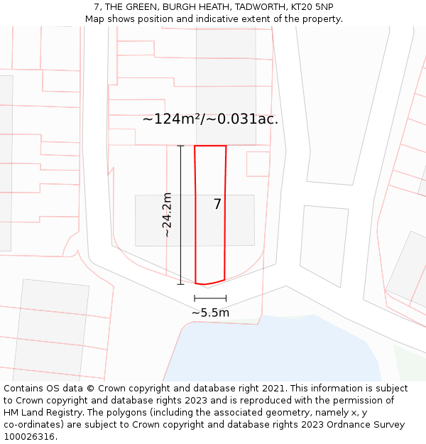 7, THE GREEN, BURGH HEATH, TADWORTH, KT20 5NP: Plot and title map