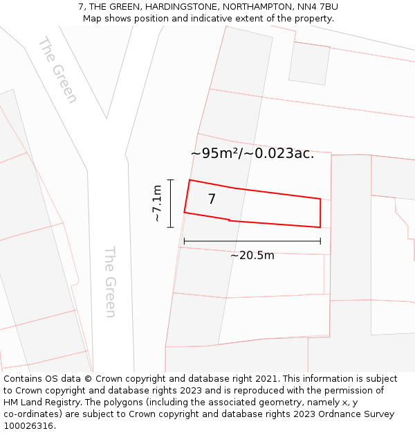 7, THE GREEN, HARDINGSTONE, NORTHAMPTON, NN4 7BU: Plot and title map