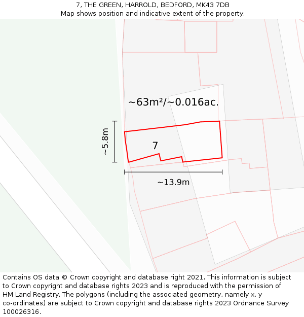 7, THE GREEN, HARROLD, BEDFORD, MK43 7DB: Plot and title map