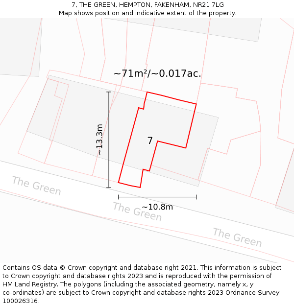 7, THE GREEN, HEMPTON, FAKENHAM, NR21 7LG: Plot and title map