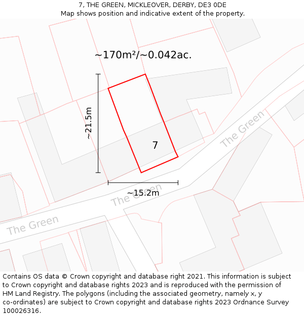 7, THE GREEN, MICKLEOVER, DERBY, DE3 0DE: Plot and title map