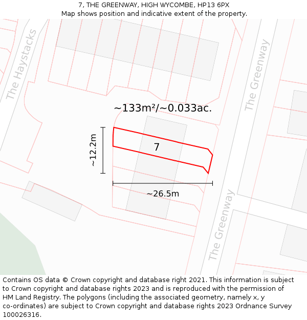 7, THE GREENWAY, HIGH WYCOMBE, HP13 6PX: Plot and title map