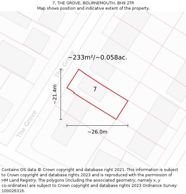 7, THE GROVE, BOURNEMOUTH, BH9 2TR: Plot and title map