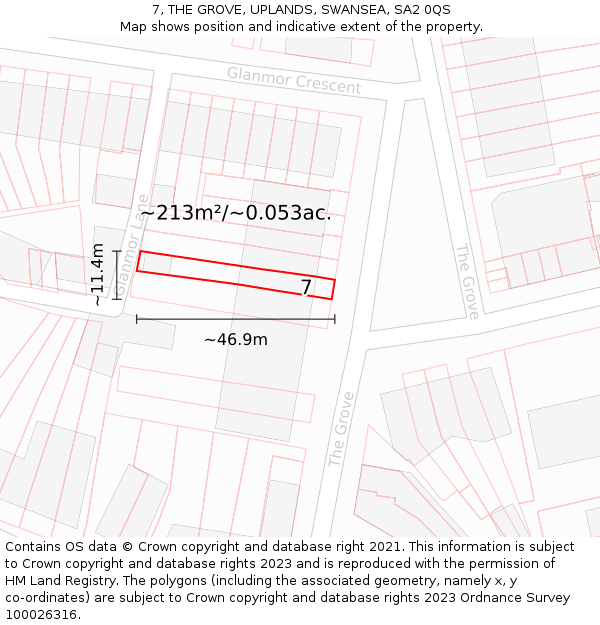 7, THE GROVE, UPLANDS, SWANSEA, SA2 0QS: Plot and title map