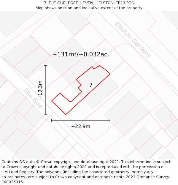 7, THE GUE, PORTHLEVEN, HELSTON, TR13 9DN: Plot and title map