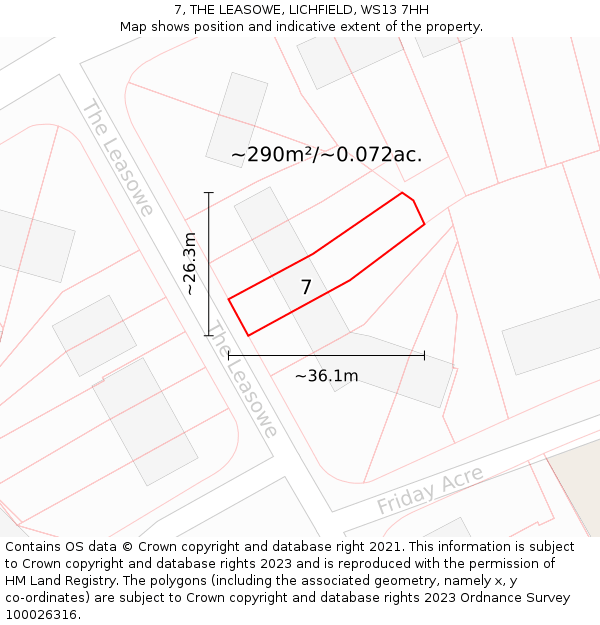 7, THE LEASOWE, LICHFIELD, WS13 7HH: Plot and title map