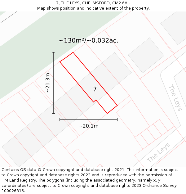 7, THE LEYS, CHELMSFORD, CM2 6AU: Plot and title map