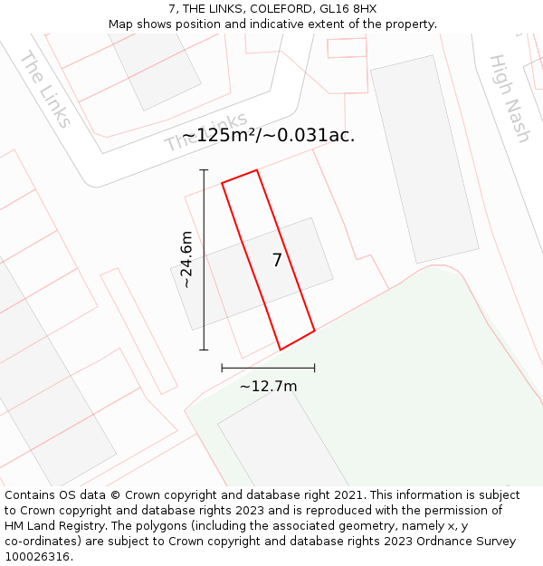 7, THE LINKS, COLEFORD, GL16 8HX: Plot and title map
