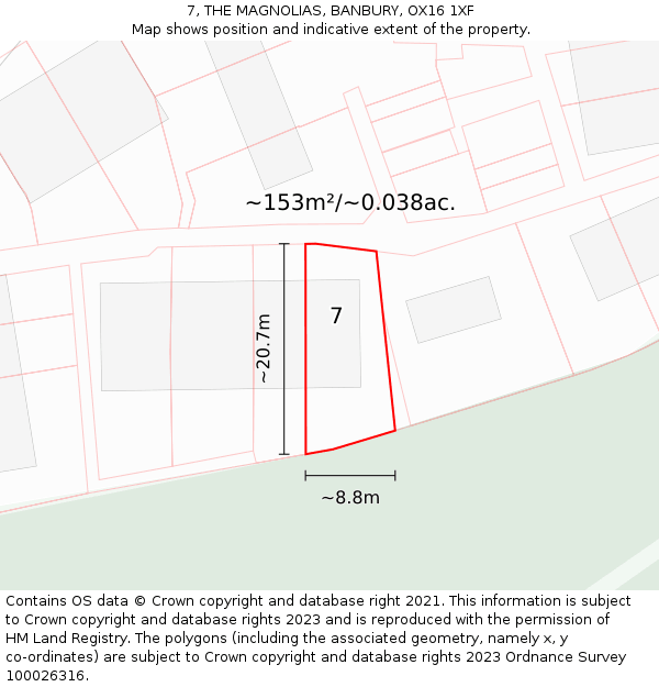 7, THE MAGNOLIAS, BANBURY, OX16 1XF: Plot and title map