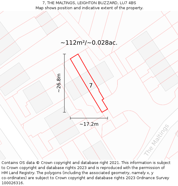 7, THE MALTINGS, LEIGHTON BUZZARD, LU7 4BS: Plot and title map