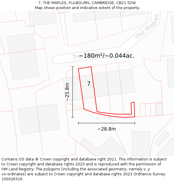 7, THE MAPLES, FULBOURN, CAMBRIDGE, CB21 5DW: Plot and title map