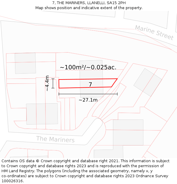 7, THE MARINERS, LLANELLI, SA15 2PH: Plot and title map