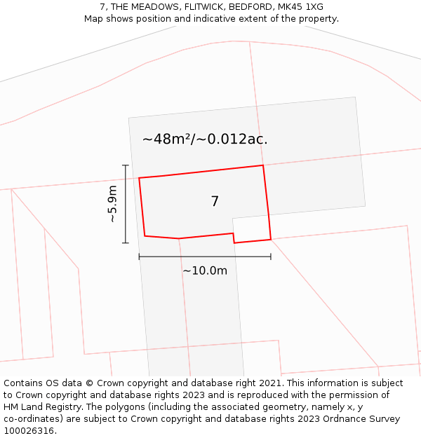 7, THE MEADOWS, FLITWICK, BEDFORD, MK45 1XG: Plot and title map