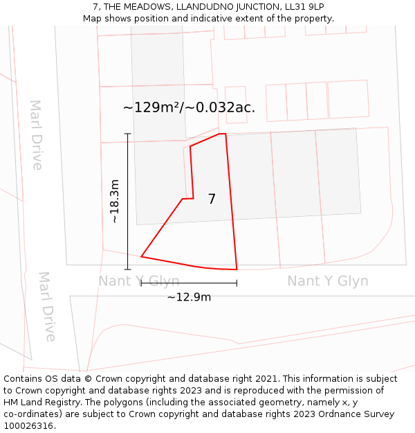7, THE MEADOWS, LLANDUDNO JUNCTION, LL31 9LP: Plot and title map