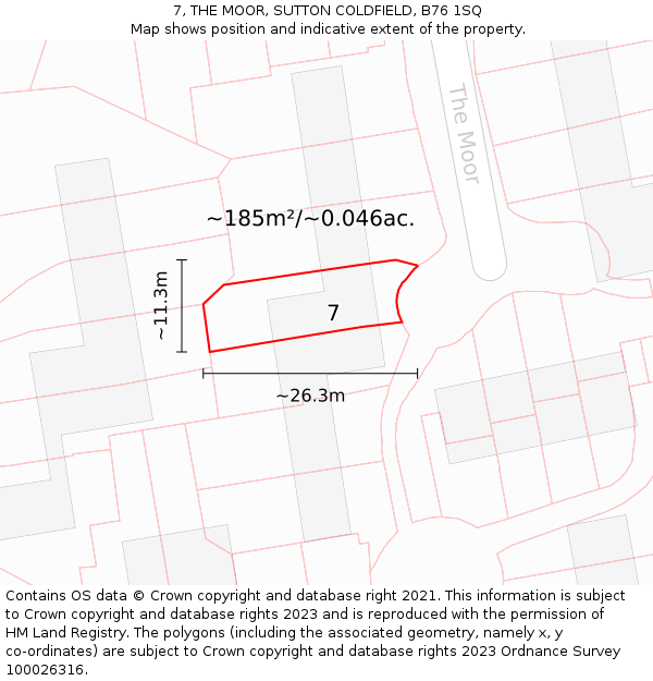 7, THE MOOR, SUTTON COLDFIELD, B76 1SQ: Plot and title map