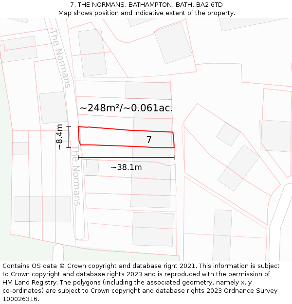 7, THE NORMANS, BATHAMPTON, BATH, BA2 6TD: Plot and title map