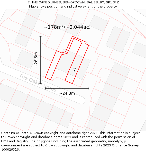 7, THE OAKBOURNES, BISHOPDOWN, SALISBURY, SP1 3FZ: Plot and title map