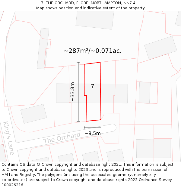 7, THE ORCHARD, FLORE, NORTHAMPTON, NN7 4LH: Plot and title map