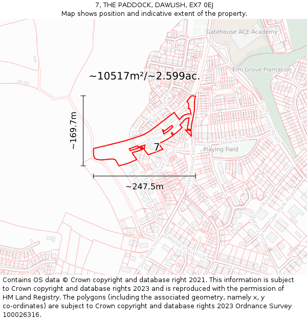 7, THE PADDOCK, DAWLISH, EX7 0EJ: Plot and title map