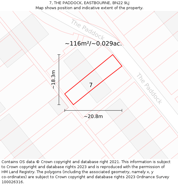 7, THE PADDOCK, EASTBOURNE, BN22 9LJ: Plot and title map