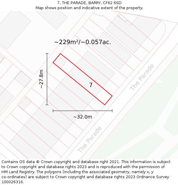 7, THE PARADE, BARRY, CF62 6SD: Plot and title map