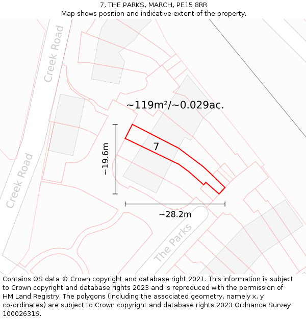 7, THE PARKS, MARCH, PE15 8RR: Plot and title map