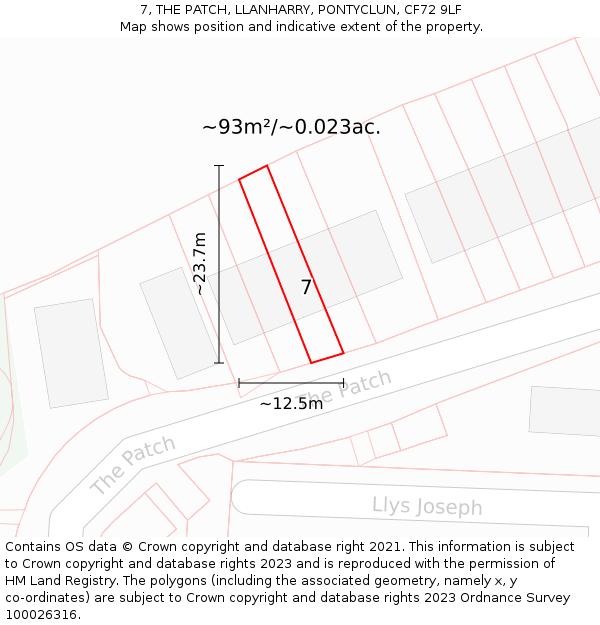 7, THE PATCH, LLANHARRY, PONTYCLUN, CF72 9LF: Plot and title map