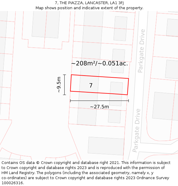 7, THE PIAZZA, LANCASTER, LA1 3FJ: Plot and title map