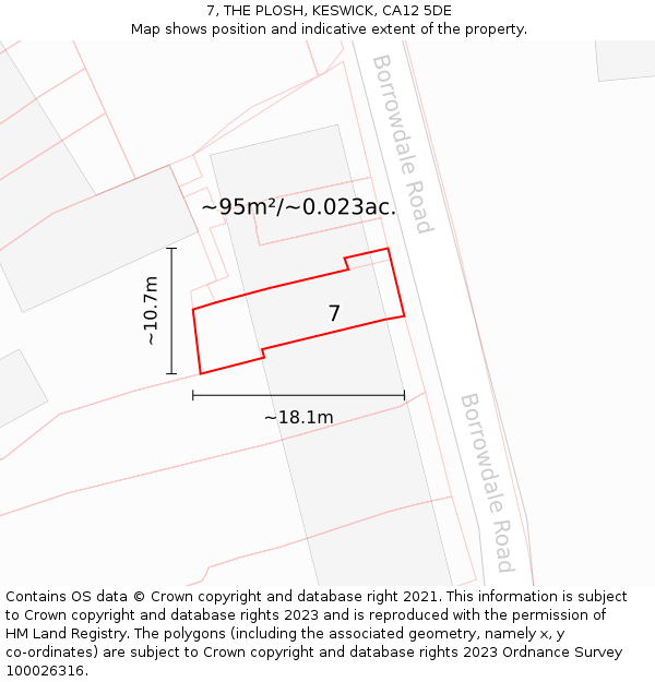 7, THE PLOSH, KESWICK, CA12 5DE: Plot and title map