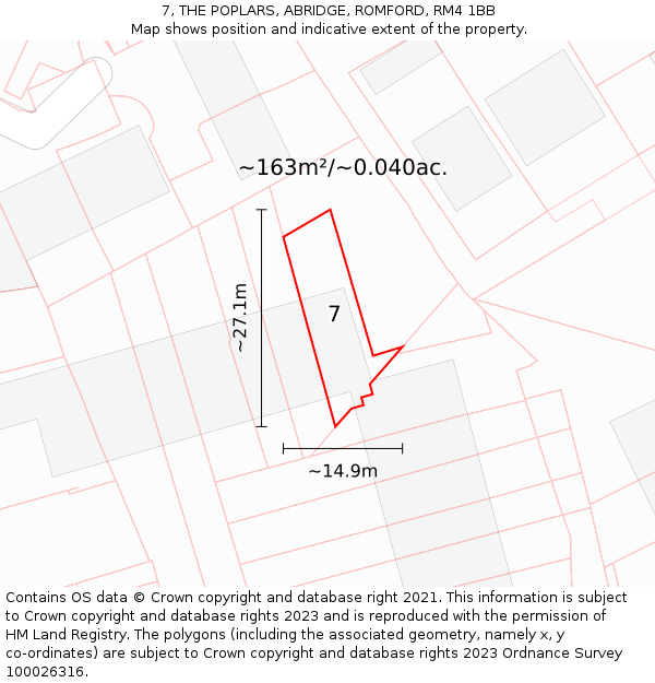 7, THE POPLARS, ABRIDGE, ROMFORD, RM4 1BB: Plot and title map