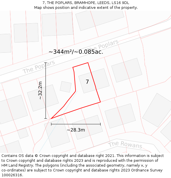 7, THE POPLARS, BRAMHOPE, LEEDS, LS16 9DL: Plot and title map