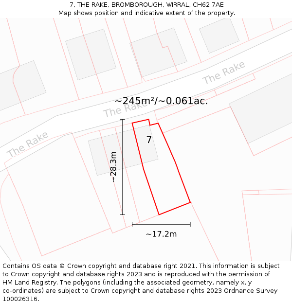 7, THE RAKE, BROMBOROUGH, WIRRAL, CH62 7AE: Plot and title map