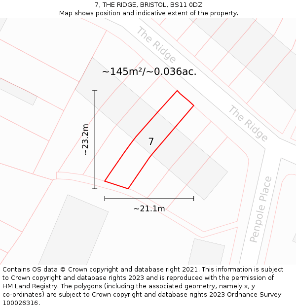 7, THE RIDGE, BRISTOL, BS11 0DZ: Plot and title map