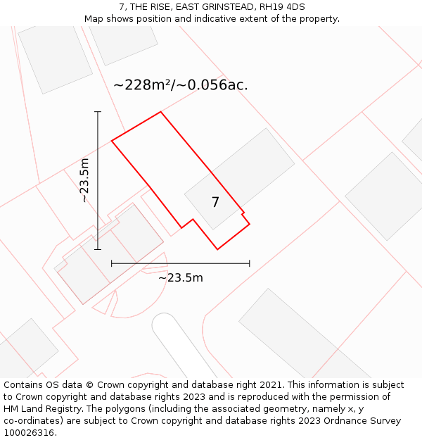 7, THE RISE, EAST GRINSTEAD, RH19 4DS: Plot and title map