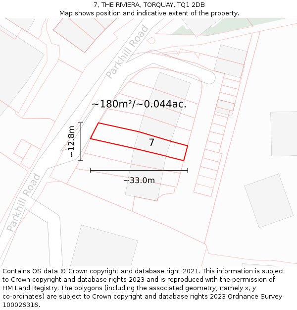 7, THE RIVIERA, TORQUAY, TQ1 2DB: Plot and title map
