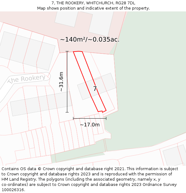 7, THE ROOKERY, WHITCHURCH, RG28 7DL: Plot and title map
