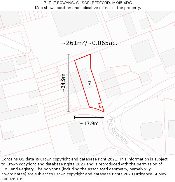 7, THE ROWANS, SILSOE, BEDFORD, MK45 4DG: Plot and title map