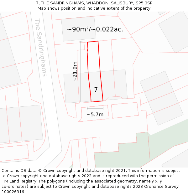7, THE SANDRINGHAMS, WHADDON, SALISBURY, SP5 3SP: Plot and title map