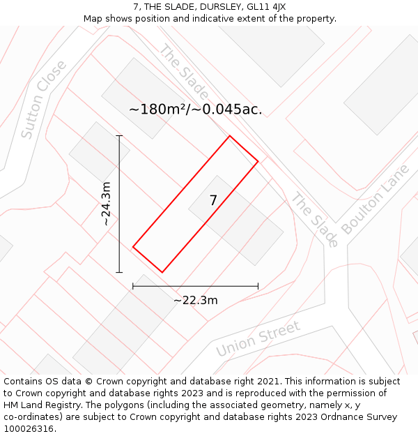 7, THE SLADE, DURSLEY, GL11 4JX: Plot and title map