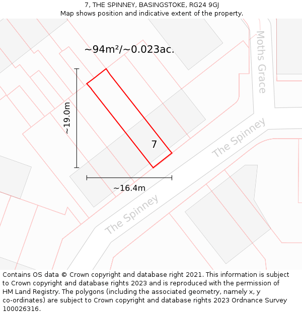 7, THE SPINNEY, BASINGSTOKE, RG24 9GJ: Plot and title map