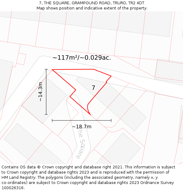 7, THE SQUARE, GRAMPOUND ROAD, TRURO, TR2 4DT: Plot and title map