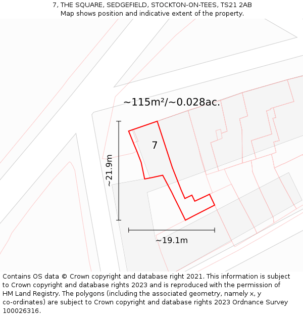 7, THE SQUARE, SEDGEFIELD, STOCKTON-ON-TEES, TS21 2AB: Plot and title map