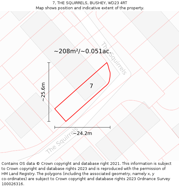 7, THE SQUIRRELS, BUSHEY, WD23 4RT: Plot and title map