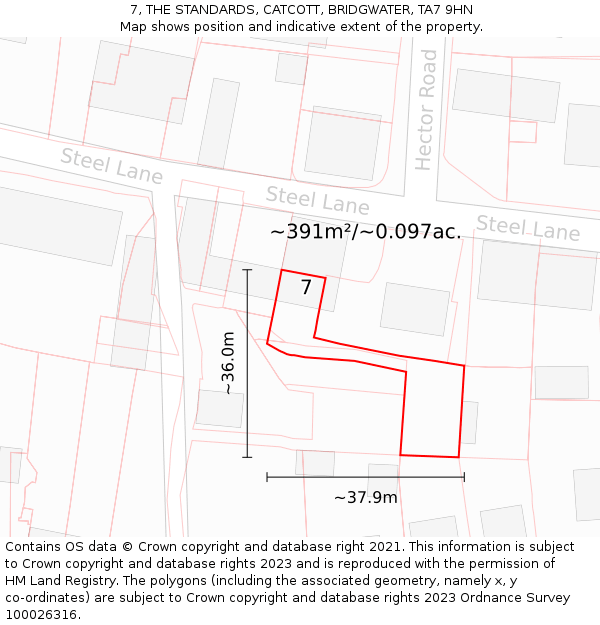 7, THE STANDARDS, CATCOTT, BRIDGWATER, TA7 9HN: Plot and title map