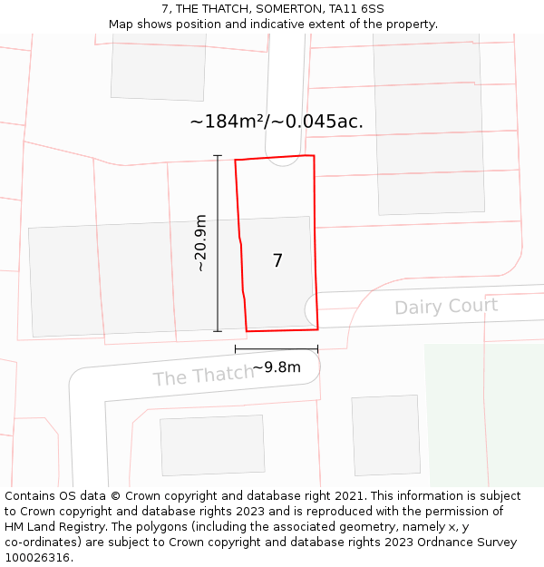 7, THE THATCH, SOMERTON, TA11 6SS: Plot and title map