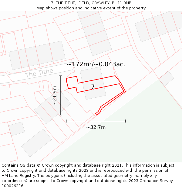 7, THE TITHE, IFIELD, CRAWLEY, RH11 0NR: Plot and title map