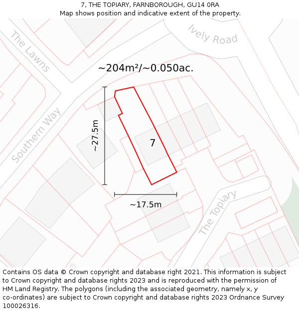 7, THE TOPIARY, FARNBOROUGH, GU14 0RA: Plot and title map