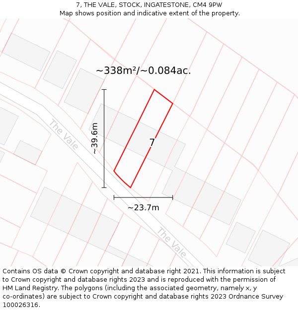 7, THE VALE, STOCK, INGATESTONE, CM4 9PW: Plot and title map