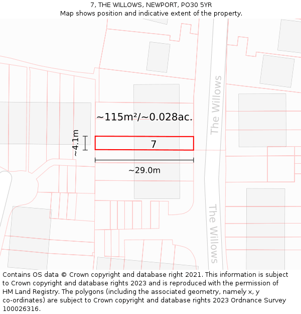 7, THE WILLOWS, NEWPORT, PO30 5YR: Plot and title map