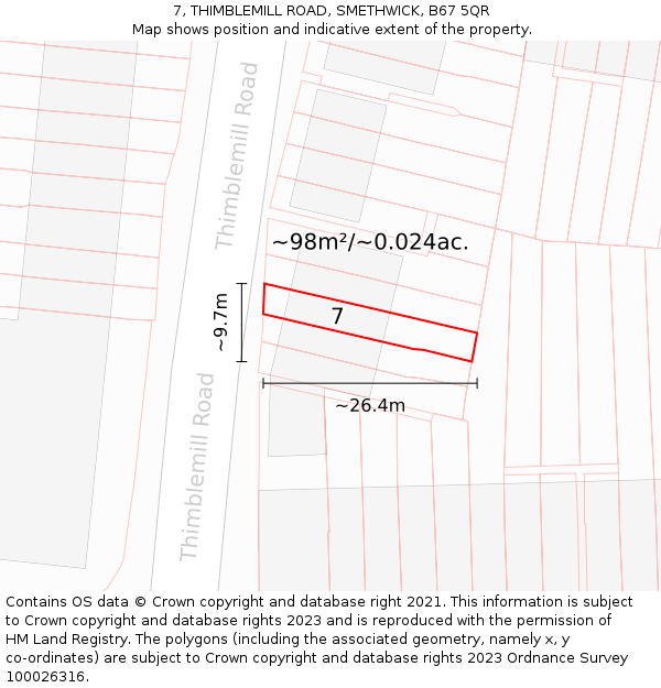 7, THIMBLEMILL ROAD, SMETHWICK, B67 5QR: Plot and title map